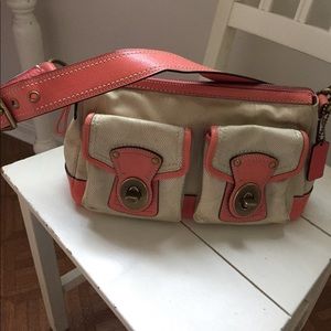 Coach Signature C lock Coral/Beige Handbag